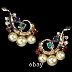 TRIFARI Sterling A. Philippe Large & Small Royal Crown of Pearls Pins & Earrings