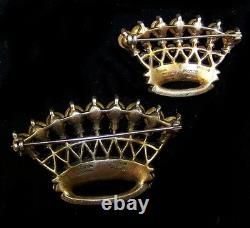 TRIFARI Sterling A. Philippe Large & Small Royal Crown of Pearls Pins & Earrings