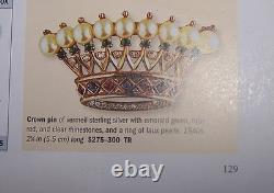 TRIFARI Sterling A. Philippe Large & Small Royal Crown of Pearls Pins & Earrings