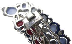 TRIFARI Sterling Alfred Philippe 1940s Moonstone & Ruby Cabochons Leaf Clip/Pin