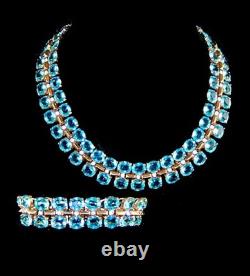 TRIFARI Sterling'Alfred Philippe' Aquamarine and Diamante Necklace & Bracelet