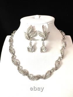 TRIFARI Teardrop Demi-Parure Alfred Philippe Dangle Pave' Leaves Trifanium Crown