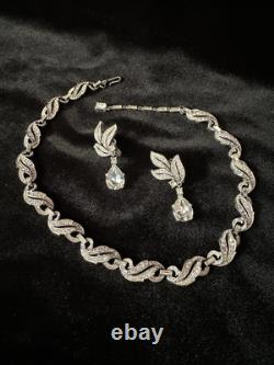 TRIFARI Teardrop Demi-Parure Alfred Philippe Dangle Pave' Leaves Trifanium Crown