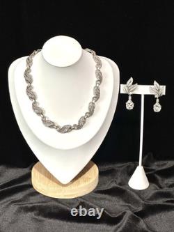TRIFARI Teardrop Demi-Parure Alfred Philippe Dangle Pave' Leaves Trifanium Crown