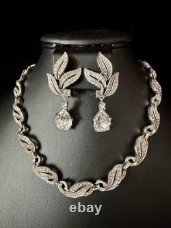 TRIFARI Teardrop Demi-Parure Alfred Philippe Dangle Pave' Leaves Trifanium Crown