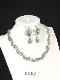 TRIFARI Teardrop Demi-Parure Alfred Philippe Dangle Pave' Leaves Trifanium Crown