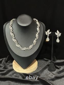 TRIFARI Teardrop Demi-Parure Alfred Philippe Dangle Pave' Leaves Trifanium Crown