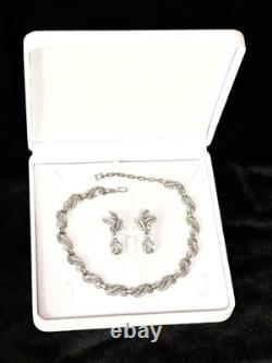 TRIFARI Teardrop Demi-Parure Alfred Philippe Dangle Pave' Leaves Trifanium Crown
