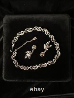TRIFARI Teardrop Demi-Parure Alfred Philippe Dangle Pave' Leaves Trifanium Crown