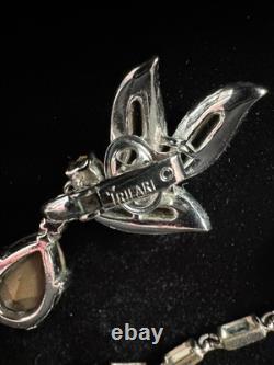 TRIFARI Teardrop Demi-Parure Alfred Philippe Dangle Pave' Leaves Trifanium Crown