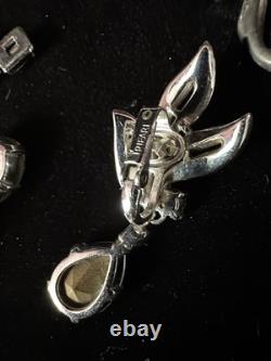 TRIFARI Teardrop Demi-Parure Alfred Philippe Dangle Pave' Leaves Trifanium Crown