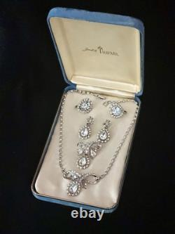 TRIFARI Teardrop Halo Parure 1952 Crystal Rhodium Alfred Philippe PAT PEND Box
