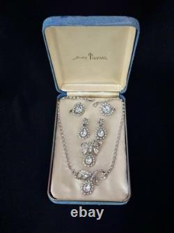 TRIFARI Teardrop Halo Parure 1952 Crystal Rhodium Alfred Philippe PAT PEND Box