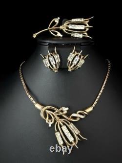 TRIFARI Tulip Set 1951 Gold Baguette Rhinestones Alfred Philippe PAT PEND