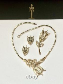 TRIFARI Tulip Set 1951 Gold Baguette Rhinestones Alfred Philippe PAT PEND
