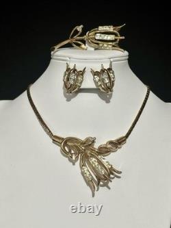 TRIFARI Tulip Set 1951 Gold Baguette Rhinestones Alfred Philippe PAT PEND