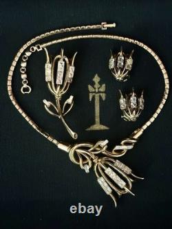 TRIFARI Tulip Set 1951 Gold Baguette Rhinestones Alfred Philippe PAT PEND