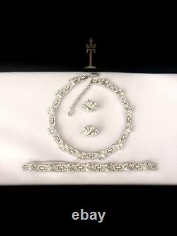 TRIFARI Versailles Set 1959 Rhodium Rhinestones Pave' Alfred Philippe Crown