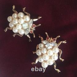 TWIN Vtg. Crown Trifari Alfred Philippe 1952 Park Ave Series Beetle Bug Brooches