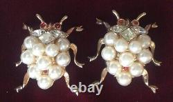 TWIN Vtg. Crown Trifari Alfred Philippe 1952 Park Ave Series Beetle Bug Brooches