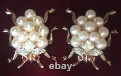 TWIN Vtg. Crown Trifari Alfred Philippe 1952 Park Ave Series Beetle Bug Brooches