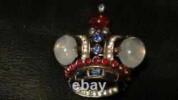 TWO VINTAGE TRIFARI STERLING SILVER RHINESTONE CROWN BROOCHES Alfred Philippe