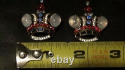 TWO VINTAGE TRIFARI STERLING SILVER RHINESTONE CROWN BROOCHES Alfred Philippe