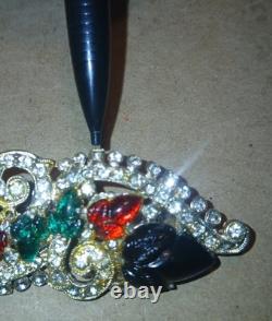 Trifari 1930s Fruit Salad Alfred Philippe Blue Green Red Fruit Rhinestones READ Trifari 1930s Fruit Salad Alfred Philippe Blue Green Red Fruit Rhinestones READ