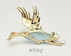 Trifari 1940's Alfred Philippe Gilded Sterling Blue Crystal Duck Bird Brooch