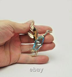 Trifari 1940's Alfred Philippe Gilded Sterling Blue Crystal Duck Bird Brooch