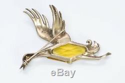 Trifari 1940s Alfred Philippe Gilded Sterling Yellow Crystal Duck Bird Brooch