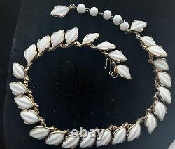 Trifari 1951 Alfred Philippe Dogwood Molded White Glass Vintage Parure Set