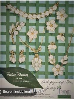 Trifari 1951 Alfred Philippe Dogwood Molded White Glass Vintage Parure Set