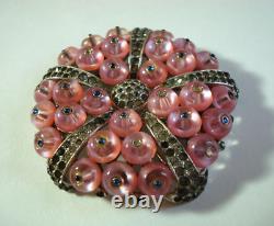 Trifari Alfred Philippe 1940's Rhodium Plated Pink Glass Beads Clip Pin Brooch