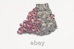 Trifari Alfred Philippe 1940's Rhodium Plated Pink Glass Beads Grape Pin Brooch