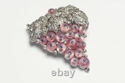 Trifari Alfred Philippe 1940's Rhodium Plated Pink Glass Beads Grape Pin Brooch