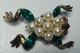 Trifari Alfred Philippe 1952 Green, Red Rhinestone & Pearl Frog Pin Brooch
