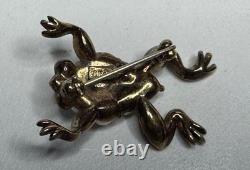 Trifari Alfred Philippe 1952 Green, Red Rhinestone & Pearl Frog Pin Brooch