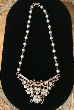 Trifari Alfred Philippe 1952 Parisienne Gold Necklace Faux Pearls Rhinestones