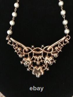 Trifari Alfred Philippe 1952 Parisienne Gold Necklace Faux Pearls Rhinestones