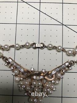 Trifari Alfred Philippe 1952 Parisienne Gold Necklace Faux Pearls Rhinestones