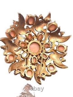 Trifari Alfred Philippe 1960's Pink Cabochon & Diamante Textured Brooch