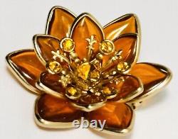 Trifari Alfred Philippe Amber Brooch Poured Glass Crystals Gold Tone Unsigned