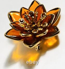 Trifari Alfred Philippe Amber Brooch Poured Glass Crystals Gold Tone Unsigned