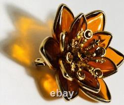 Trifari Alfred Philippe Amber Brooch Poured Glass Crystals Gold Tone Unsigned