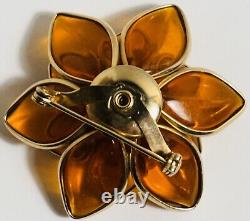 Trifari Alfred Philippe Amber Brooch Poured Glass Crystals Gold Tone Unsigned