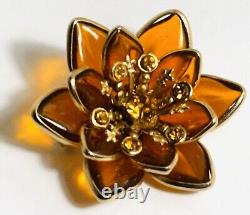 Trifari Alfred Philippe Amber Brooch Poured Glass Crystals Gold Tone Unsigned