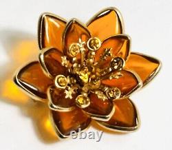 Trifari Alfred Philippe Amber Brooch Poured Glass Crystals Gold Tone Unsigned