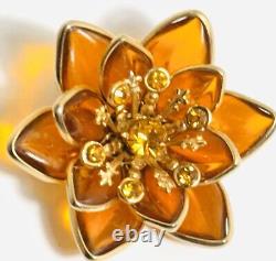 Trifari Alfred Philippe Amber Brooch Poured Glass Crystals Gold Tone Unsigned