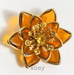 Trifari Alfred Philippe Amber Brooch Poured Glass Crystals Gold Tone Unsigned